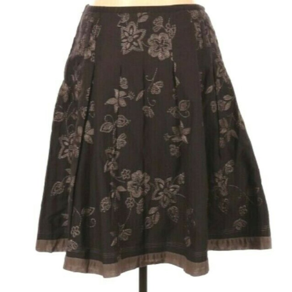 SUD EXPRESS Knee Length Brown‎ Embroidered Skirt 10